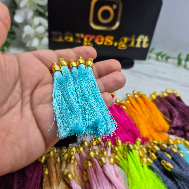 منگوله نخی ابریشمی سر فانوسی آبی فیروزه ای (بسته ۵۰ عددی)