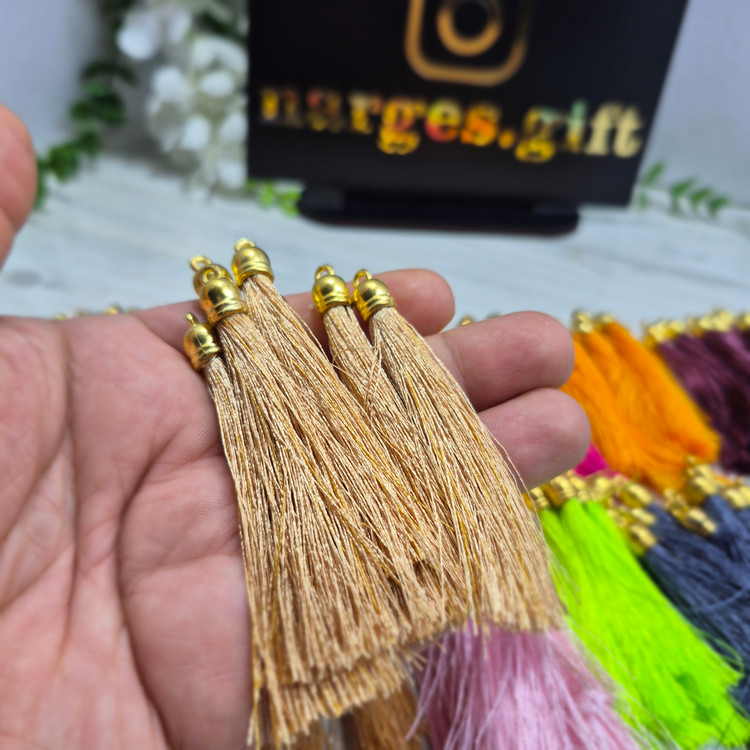 منگوله نخی ابریشمی سر فانوسی کرم (بسته ۵۰ عددی)